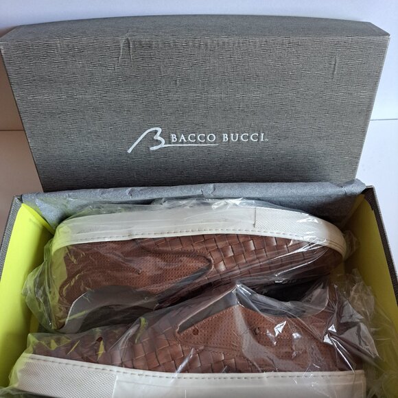 NEW Bacco Bucci Woven Brown Leather Slip-on Shoes Size 11